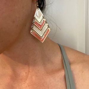 Geometric gold, white, and orange earrings